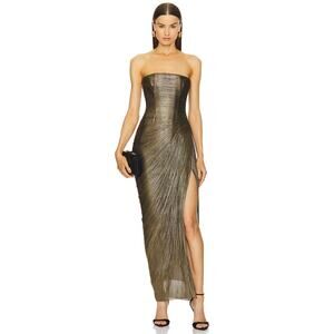 $2672 Maria Lucia Hohan Ruby Ankle FL Foil Gown in Obsidian Women's 2